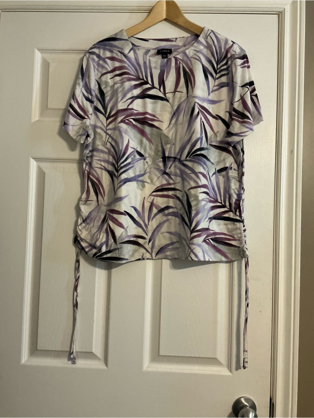 Purple Leaf Print Short Sleeve T